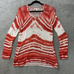 BELFORD Tie Dye Orange Bell Sleeve V Neck Casual Knit Pullover Sweater LARGE